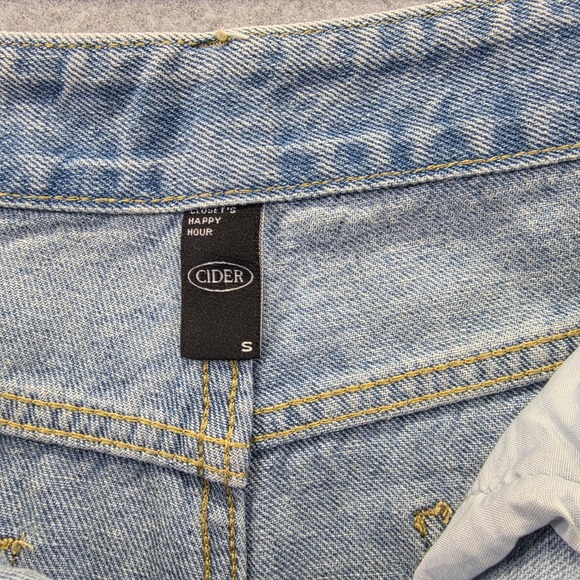 Cider Womens High Waisted Rhinestone Fringe Distressed Denim Shorts Light Wash S - Picture 6 of 10